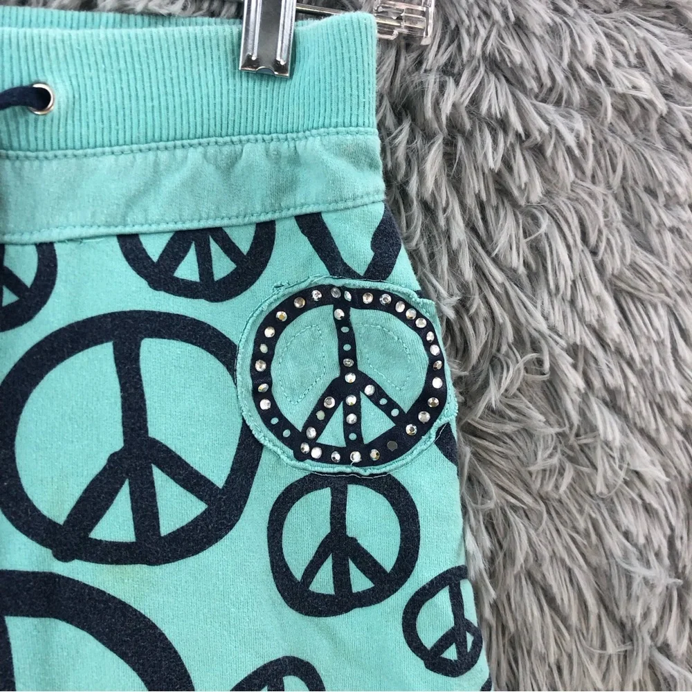 Limited Too Shorts Set Girls Size 10 2 Piece Peace Emblem Blue Green